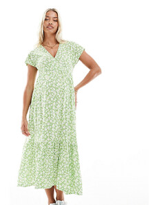 Mama.licious Mamalicious Maternity - Vestito midi con scollo a V verde con stampa a fiori-Multicolore