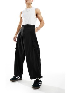 ASOS DESIGN - Pantaloni eleganti oversize neri stile paracadutista-Nero