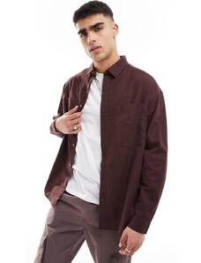 ASOS DESIGN - Camicia oversize anni '90 marrone in misto lino con colletto squadrato