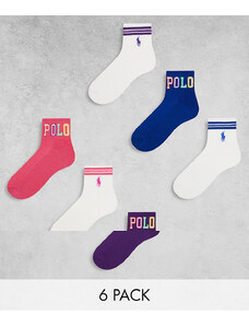 Polo Ralph Lauren - Confezione da 6 paia di calzini corti color rosa, viola, bianco e blu con logo