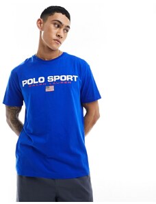 Polo Ralph Lauren - Sport Capsule - T-shirt classica oversize blu medio con logo sul davanti