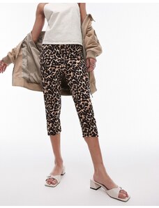 Topshop - Pantaloni capri in tessuto ponte marroni con stampa leopardata-Marrone