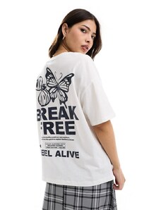 Bershka - T-shirt écru oversize con stampa di farfalle-Neutro