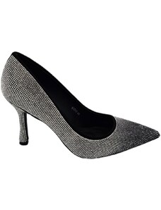 Malu Shoes Scarpe decollete donna eleganti nero con brillantini degrade argento tacco martini 10 cm