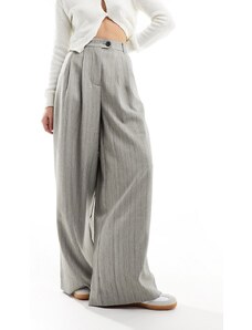 ASOS DESIGN - Pantaloni sartoriali a fondo ampio grigi testurizzati a righe-Grigio