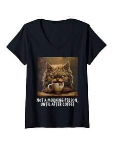 frasi divertenti sul caffè Donna Il gatto ha bisogno di caffè, brontolo mattutino, caffè Maglietta con Collo a V