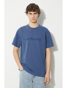 Carhartt WIP t-shirt in cotone S/S Duster T-Shirt uomo colore blu navy con applicazione I030110.1ZFGD