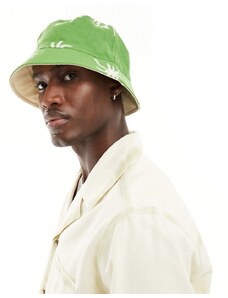 ASOS DESIGN - Cappello da pescatore double-face con stampa di foglie color écru-Bianco