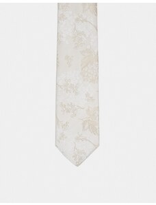 ASOS DESIGN - Cravatta sottile color crema con motivo floreale-Bianco