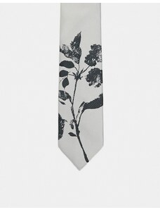 ASOS DESIGN - Cravatta sottile beige con stampa floreale-Neutro