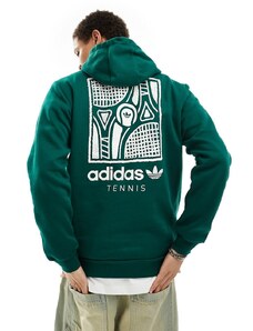 adidas Originals - Felpa verde con cappuccio e stampa a tema tennis sul retro