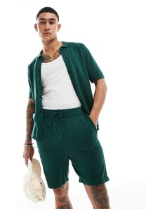 ASOS DESIGN - Pantaloncini in maglia di cotone di media pesantezza verdi in coordinato-Verde
