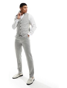 ASOS DESIGN - Pantaloni da abito slim in misto lana testurizzato grigio chiaro