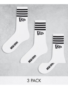 New Era - Confezione da 3 paia di calzini bianchi a righe-Bianco