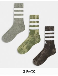 adidas Originals - Calzini con 3 righe color grigio slavato, kaki e marrone-Multicolore
