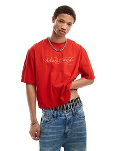 ASOS DESIGN - T-shirt corta oversize rossa con stampa New York-Rosso