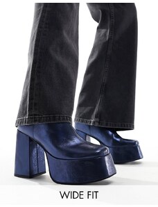 ASOS DESIGN - Stivali con tacco alto e plateau blu navy con finitura luccicante