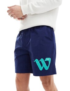ASOS DESIGN - Pantaloncini ampi in nylon blu navy con dettaglio bouclé e ricamo