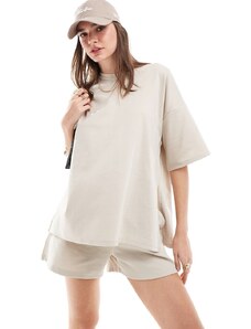 JDY - T-shirt oversize co spacco laterale color pietra in coordinato-Neutro