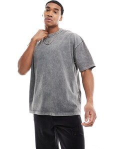 ASOS DESIGN - T-shirt pesante oversize grigio slavato-Nero