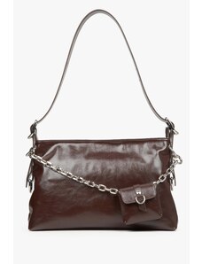 Women's Saddle Brown Shoulder Bag with a Silver Chain Estro ER00114928