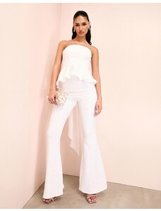 ASOS LUXE - Pantaloni a zampa bianchi decorati con perline-Bianco
