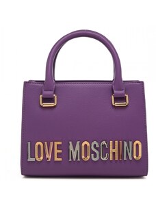 Moschino borsa a mano squadrata viola con maxi logo lettering