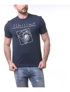 Blauer t-shirt da uomo a maniche corte in jersey di cotone con maxi logo
