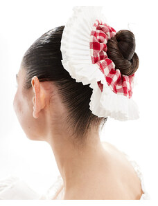 Reclaimed Vintage - Elastico per capelli bianco e rosso a quadretti