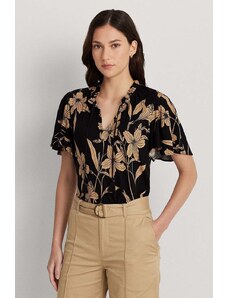 Lauren Ralph Lauren maglietta in lino colore nero