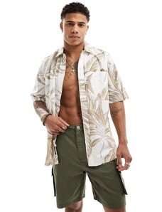 ONLY & SONS - Camicia vestibilità comoda in ripstop con stampa di foglie tono su tono-Bianco