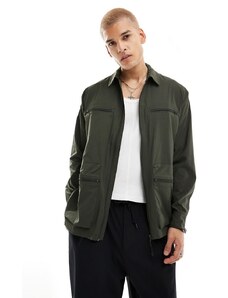 Rains - Tomar - Camicia giacca multitasche in tessuto ripstop elasticizzato verde scuro
