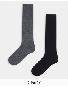 ASOS DESIGN - Confezione da 2 paia di calzini al ginocchio neri e grigi-Multicolore