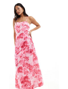 Vero Moda Petite - Vestito sottoveste lungo in raso rosa a fiori con scollo squadrato