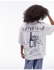 Topshop - T-shirt oversize bianca con grafica "Supper Club"-Bianco