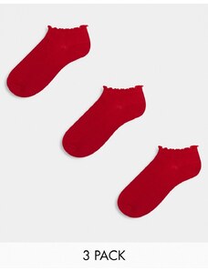 ASOS DESIGN - Confezione da 3 paia di calzini corti rossi con volant sui bordi-Rosso