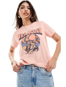 Wrangler - T-shirt rosa con logo sul davanti e cowboy