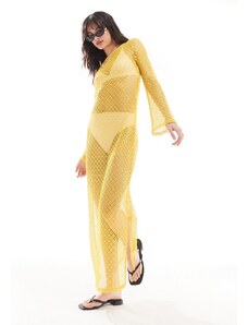Something New styled by Claudia Bhimra - Vestito lungo scollato e allacciato sulla schiena all'uncinetto trasparente giallo