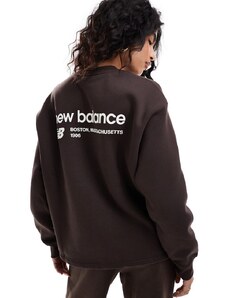 New Balance - Heritage - Top girocollo marrone in pile spazzolato con logo lineare-Nero