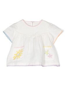 STELLA MCCARTNEY KIDS Blusa bianca neonata ricami multicolor misto lino