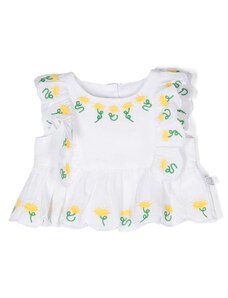 STELLA MCCARTNEY KIDS Blusa bianca neonata con ricami floreali misto lino