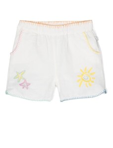 STELLA MCCARTNEY KIDS Short bianco con orli e ricami multicolor neonata misto lino