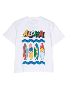 STELLA MCCARTNEY KIDS T-shirt bianca stampa Aloha surf