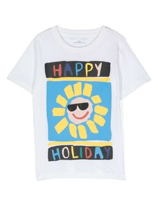 STELLA MCCARTNEY KIDS T-shirt bianca stampa Happy Holiday