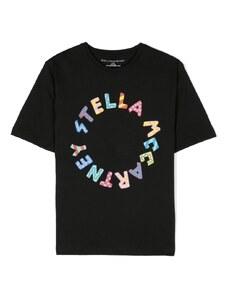 STELLA MCCARTNEY KIDS T-shirt nera logo stampa circolare