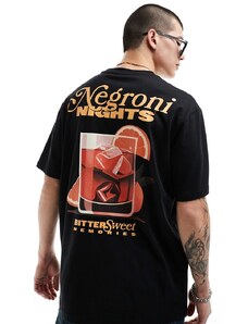 Only & Sons - T-shirt oversize nera con stampa “Negroni” sul retro-Nero