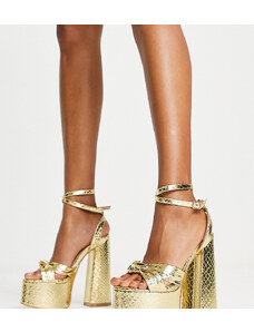 Glamorous Wide Fit - Sandali con tacco e plateau color oro pitonato