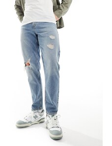 ASOS DESIGN - Jeans rigidi modello classico lavaggio blu chiaro con strappi