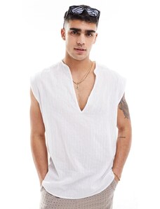 ASOS DESIGN - Camicia senza maniche bianca in cotone jacquard-Bianco