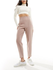 ASOS DESIGN - Pantaloni sartoriali a vita alta con cuciture color visone-Rosa